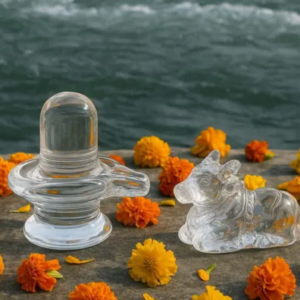 Crystal Shivling with Nandi Idol – Premium Clear Spiritual Decorative Set