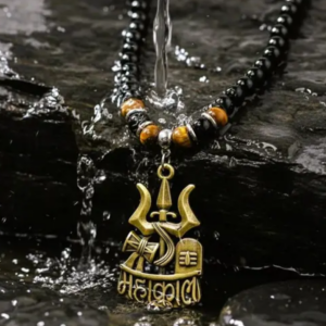 Mahakal Trishul Pendant Mala – Spiritual Rudraksha Style Beaded Necklace